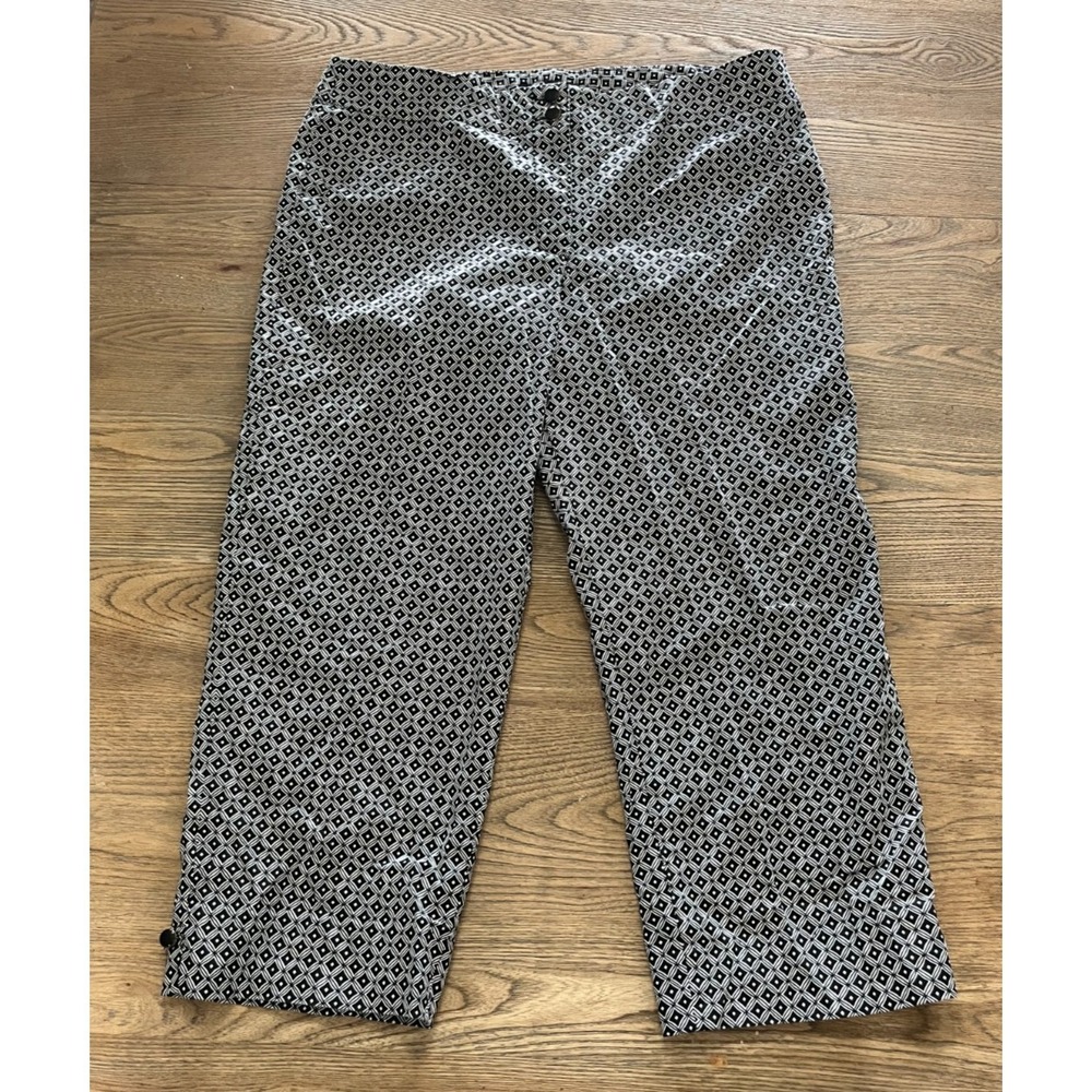 Talbots Petites 12P Heritage Black‎ White Geometric Crop Capri Pants Stretch